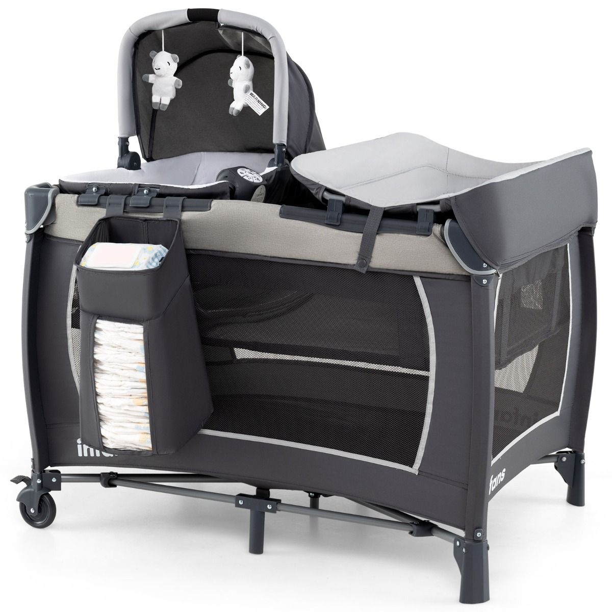 Coast 5-in-1-Reisebett für Babys – Zusammenklappbares Babybett mit Wickeltisch und Aufbewahrungskorb – Inklusive Tragetasche – Grau