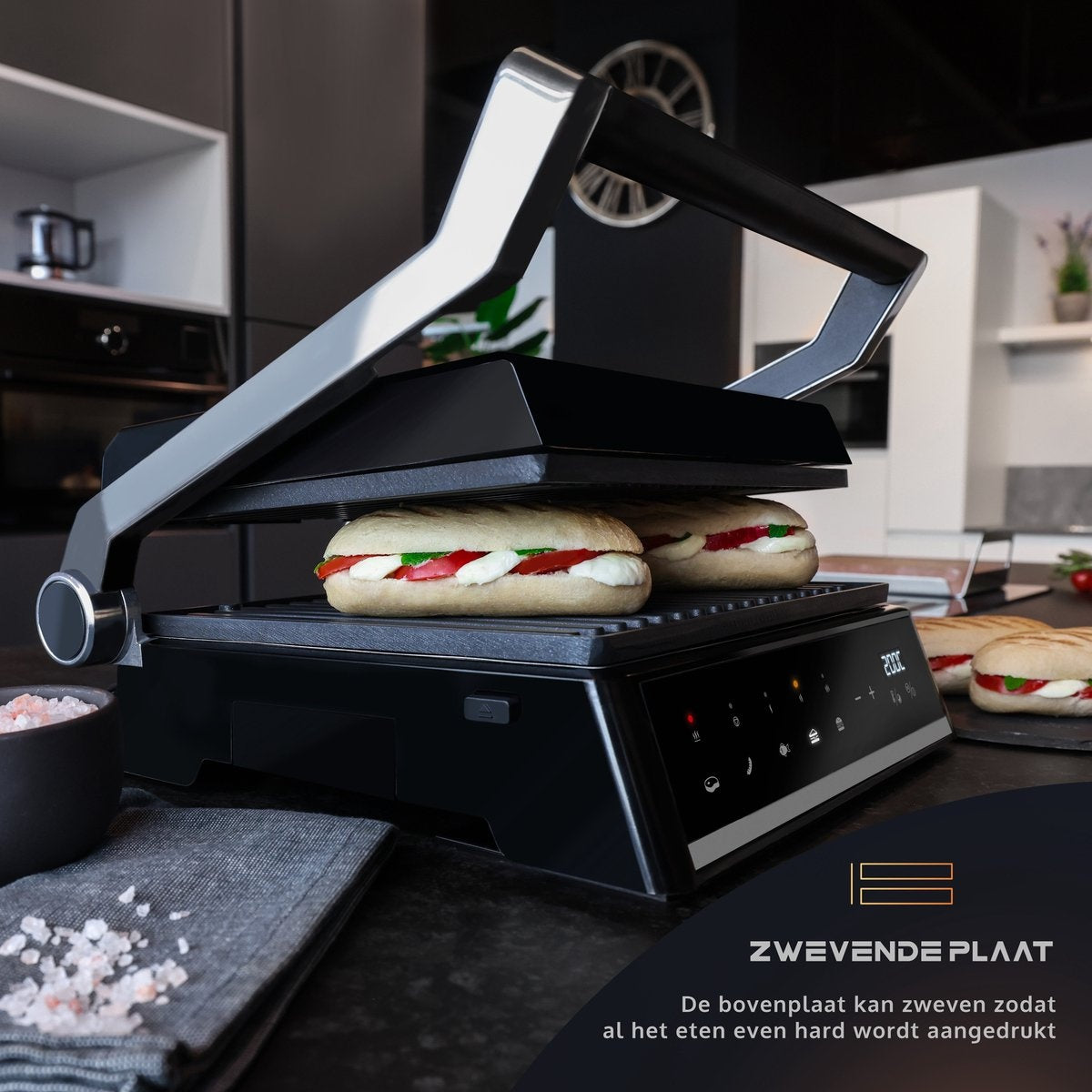 JAP Integrill - Intelligenter Kontaktgrill - Spülmaschinenfest - 180Â¬âˆ« schwenkbar - Mit abnehmbaren Platten - Toastvorrichtung