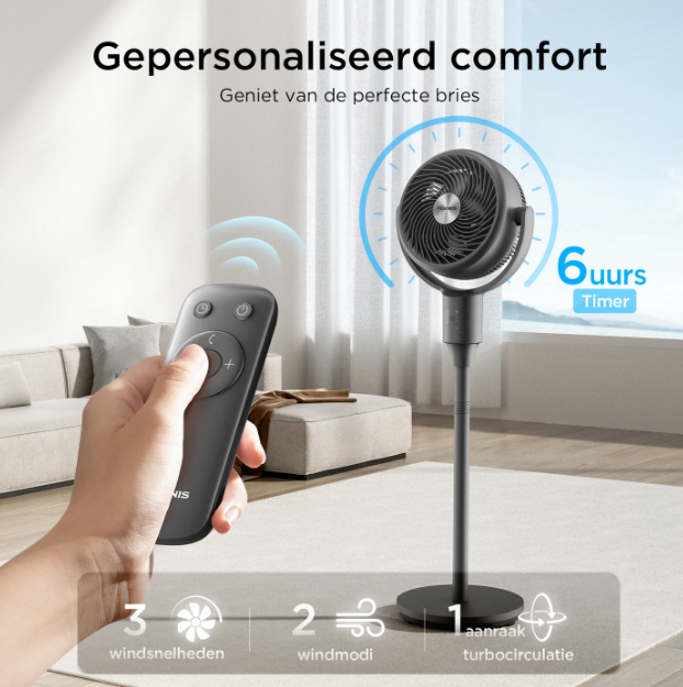 Pelonis Standventilator OmniFlow – 26 dB, extrem leise – höhenverstellbar von 59 bis 108 cm