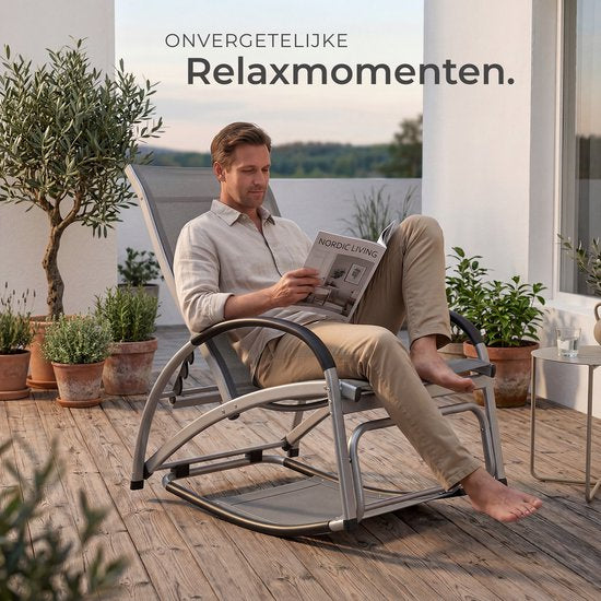 tectake® Liegestuhl Avignon – 2-in-1 verstellbarer Liegestuhl – Schaukelstuhl für den Außenbereich – Wetterfester Rahmen und wasserabweisendes, atmungsaktives Gewebe – Gartenstuhl – Balkonstuhl - 195 cm lang - Anthrazit