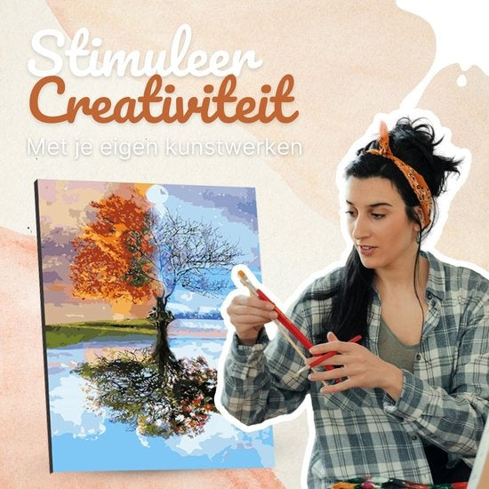 Rubye Malen nach Zahlen Erwachsene - Vier Jahreszeiten - mit Leinwand, Staffelei und Pinseln - 40x50cm