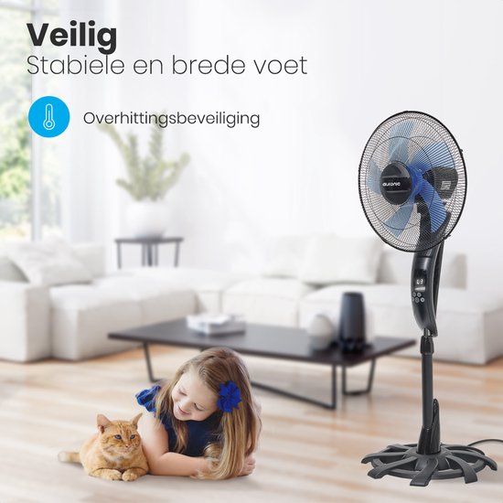 Auronic Stativventilator - Standventilator mit Fernbedienung - Timer - 50W - 53dB - Schwarz