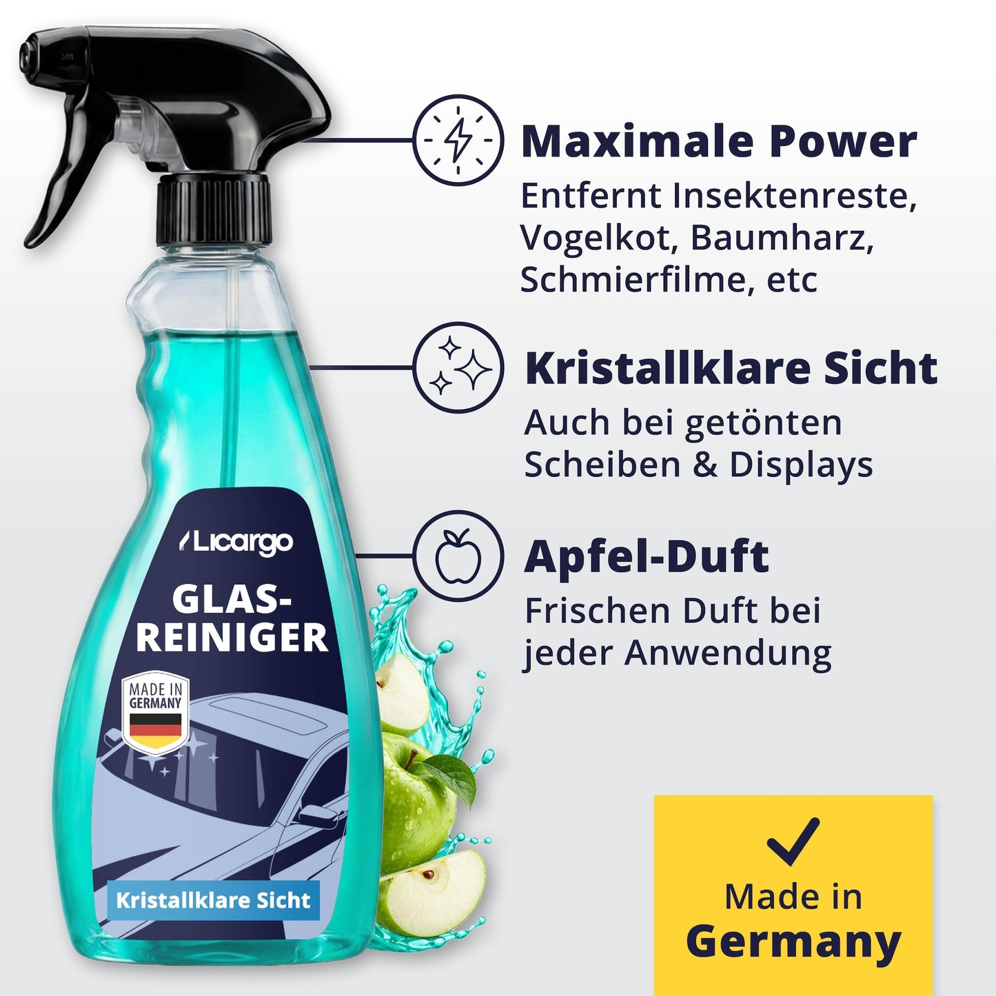Licargo Autoglasreiniger 750 ml – Scheibenreiniger für innen und außen – streifenfrei – Hergestellt in Deutschland