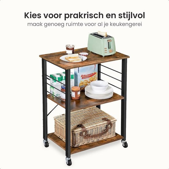 Goliving Küchenwagen - Küchenschrank - Küchenregal - Servierwagen - Küchenorganisator - Modern - 60 x 40 x 89 cm - Braun