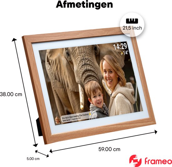 Denver Digitaler Fotorahmen 21,5 Zoll - XXL - Holz - Full HD - Frameo App - Fotorahmen - WiFi - 32GB - IPS-Touchscreen - PFF2162LW