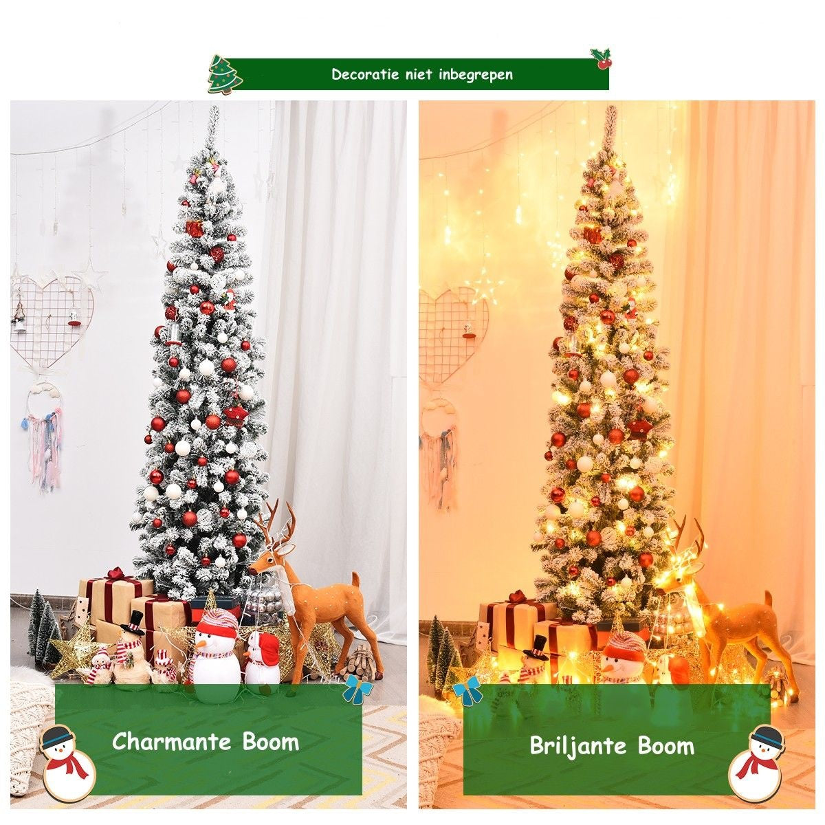 Coast Weihnachtsbaum Bleistift - Mit Schnee, 350 LEDs & 641 Zweigen - 225 cm - PVC/Metall - Grün/Warmweiß