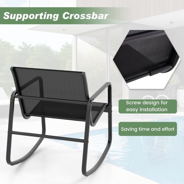 Coast 3-teiliges Schaukelset Balkonset mit 2 Stühlen - 72x61x80 cm - Tisch - 44x44x40 cm - Schwarz - Gartenmöbelset mit sanfter Schaukelbewegung