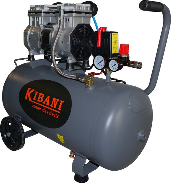 Kibani Superleiser Kompressor 50 Liter + Luftschlauch + Luftdüse + Reifenpumpe – SET – Low Noise – Kompressoren – 50 l