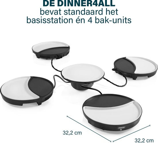Princess Dinner4All 103080 – Gourmet-Set – Grill- und Backplatte – Extra langes 2-Meter-Kabel – Für 4 Personen – Spülmaschinenfest – PFAS-frei – Erweiterungsset erhältlich