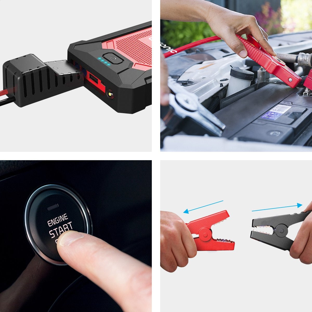 Auronic 12V Starthilfe für Auto 600A / 7.200 mAh 4-in-1 Starthilfe inkl. Tasche - Rot/Schwarz