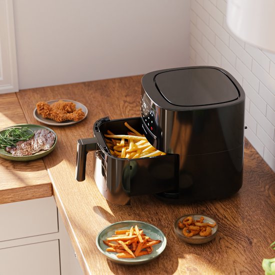 KitchenBrothers Airfryer XL - 6L - 1600W - Heißluftfritteuse - 50ºC bis 200ºC - 10 Kochprogramme - Schwarz