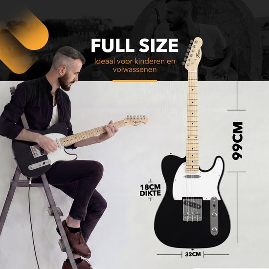 Finesse E-Gitarre mit Verstärker – inklusive Videokurs – TE-Gitarre – Erwachsene – Kinder – Schwarz