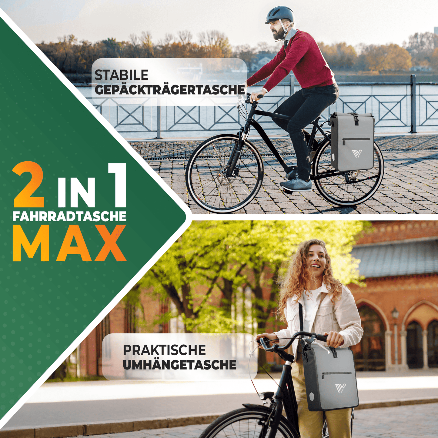 MiVelo Max - 2-in-1 wasserdichte Packtasche für Gepäckträger - Grau - 25 L