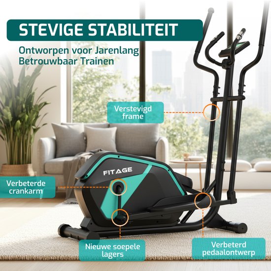 FITAGE Crosstrainer Low Noise - Crosstrainer mit Bluetooth Kinomap & Zwift - Fitnesstrainer mit 24 Trainingsprogrammen - Präziser Herzfrequenzmesser
