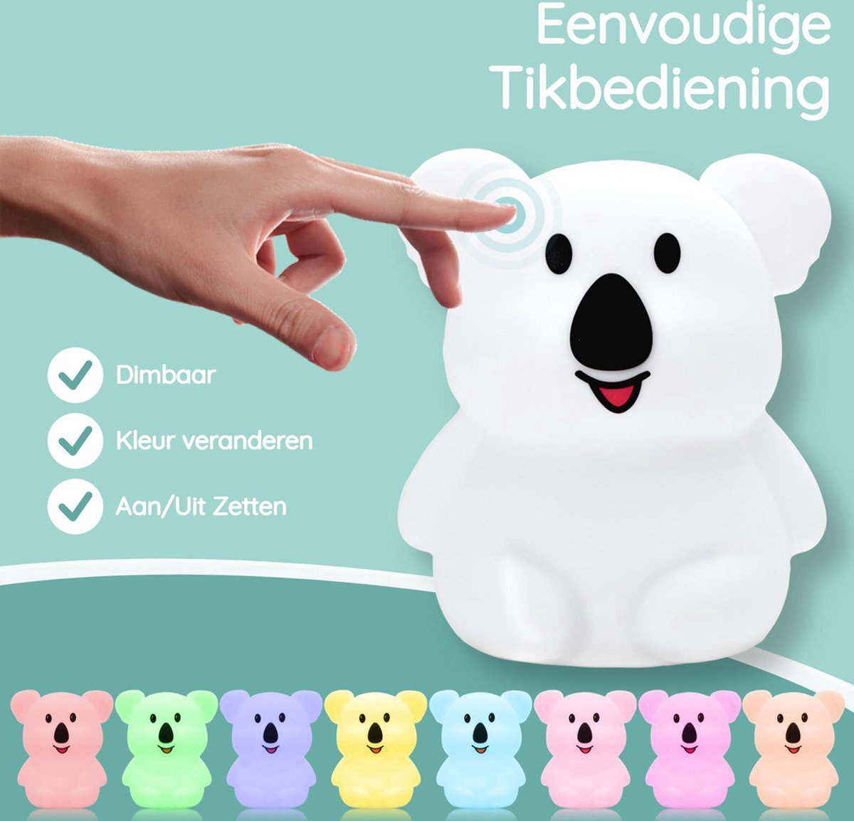 Sleepy Friends Koala Nachtlicht Kinder - LED 8 Farben - USB Wiederaufladbar - Dimmbar - Touch & Fernbedienung - 95x97x100 mm