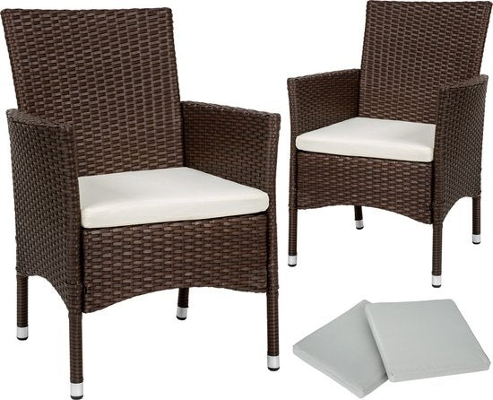 tectake - 2er Set Gartenstühle aus Korbgeflecht - inkl. 2 Sets Kissenbezüge (beige und grau) - braun - 404550 - Poly-Rattan