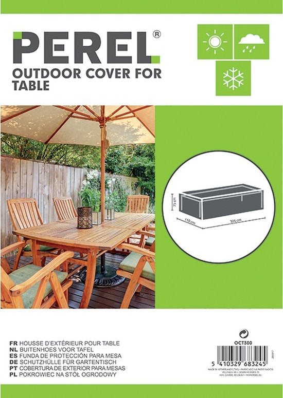 Perel Outdoor-Abdeckung für Tische bis 300 cm, grau, rechteckig, 305 cm x 110 cm x 75 cm