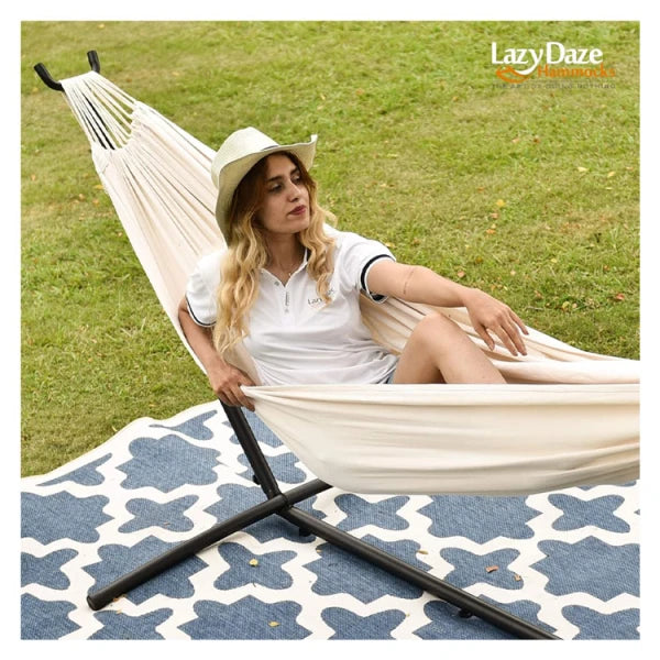 WOLTU Hängematte – 280 x 150 cm – Metallgestell – Freistehend – Beige