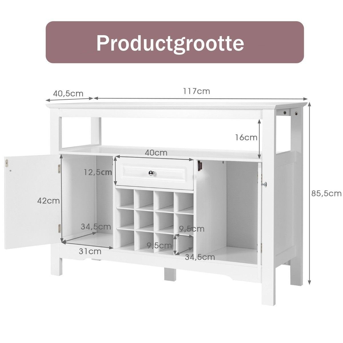 Coast Sideboard mit Weinregal - Modern - MDF - 117 x 41 x 83 cm - Weiß