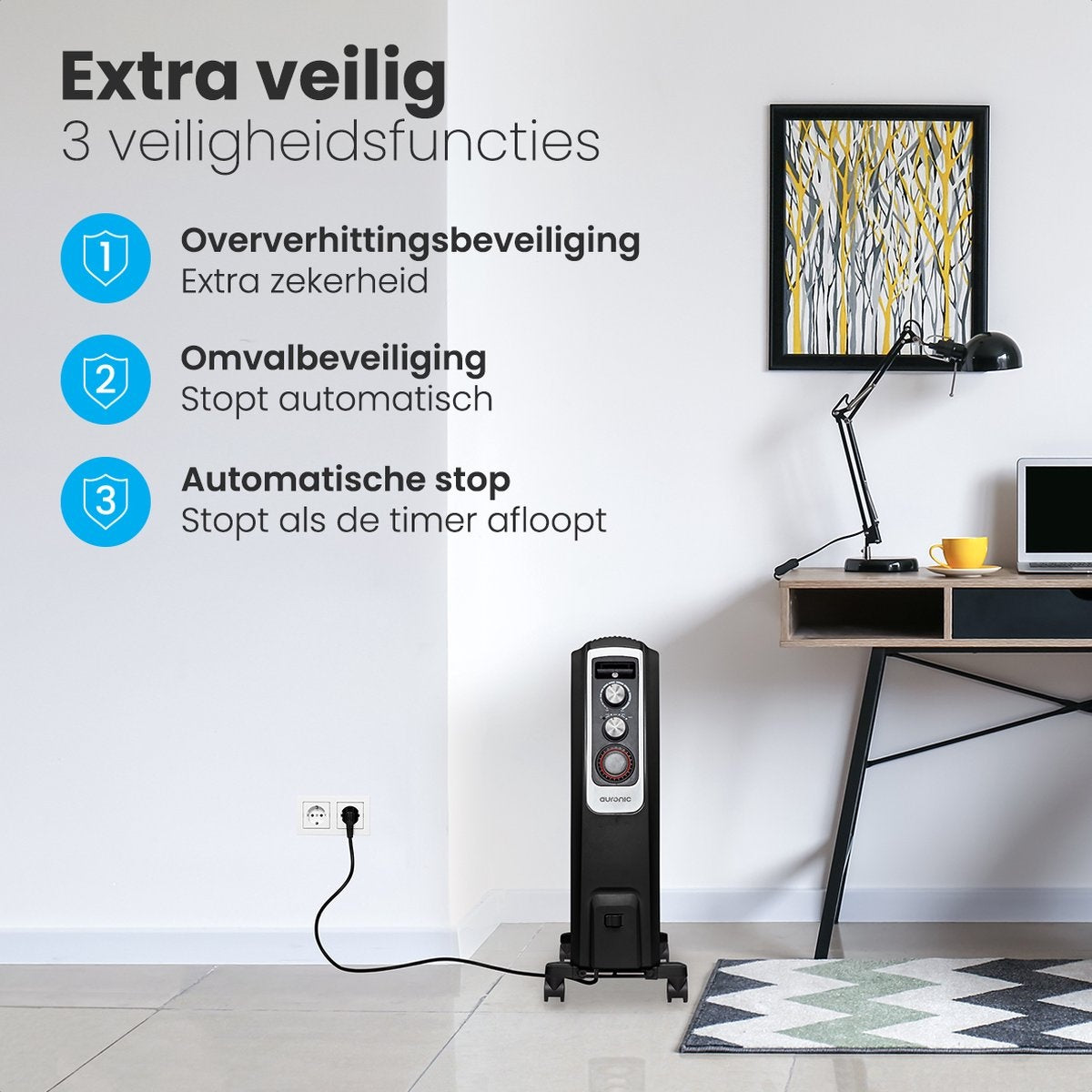 Auronic Ã–lradiator - Elektrische Heizung - Thermostat - Timer - 3 Stufen - bis zu 2000W - Schwarz