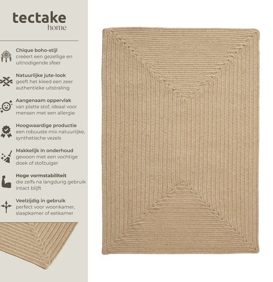 tectake - Flechtteppich - Boho-Stil - Juteteppich für den Innen- und Außenbereich - Langlebig, pflegeleicht, formbeständig und allergikerfreundlich - Vintage-Teppich - Div. Größen - 60x90 cm