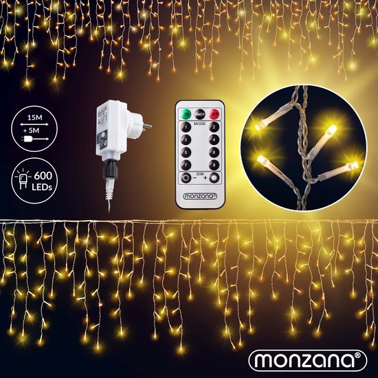Monzana Lichtvorhang 600 LEDs - 20 m inkl. 5 m Kabel - Warmweiß