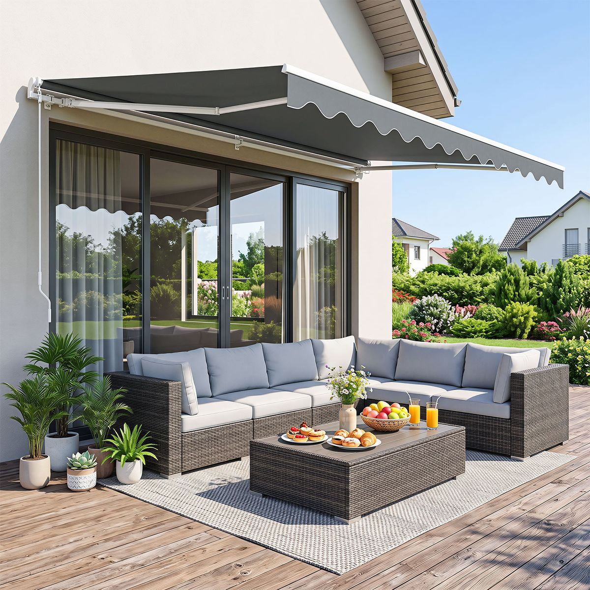 Coast Sonnenschutz-Terrassenüberdachung – einziehbar – Aluminiumrahmen – grau 3,6 x 3 m