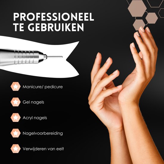 Beeperfect® Elektrische Nagelfeile Ultimate Edition - Nagelfräse - Maniküre- und Pediküre-Set - Kabellos - Inklusive 25 Bits 100 Schleifrollen und 5 Zubehörteile - Mit Fußpedal - 35000RPM