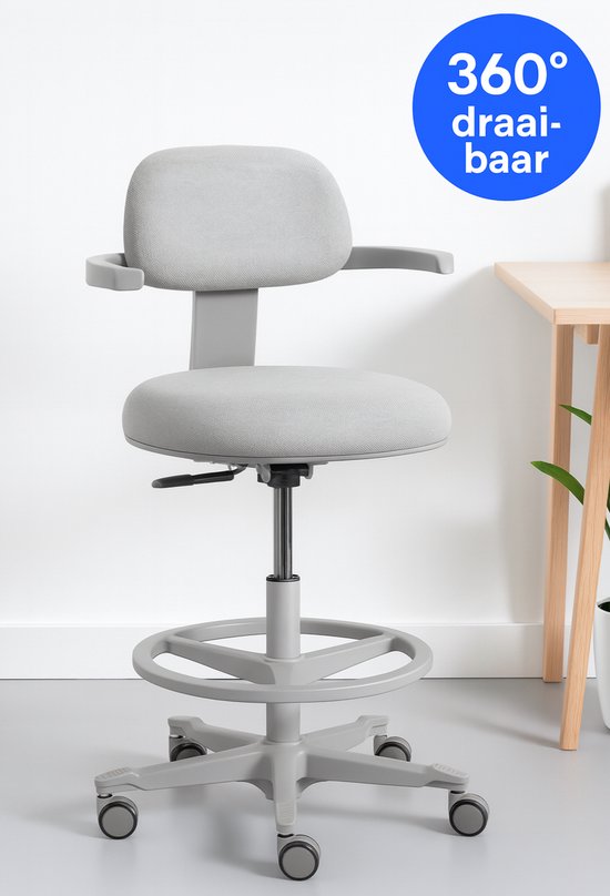 Backerz Ergonomischer Arbeitshocker mit Fußstützring – Bürostühle für Erwachsene – Vollständig verstellbar, bis 120 kg – Bürostuhl – Gaming-Stuhl – Weiß