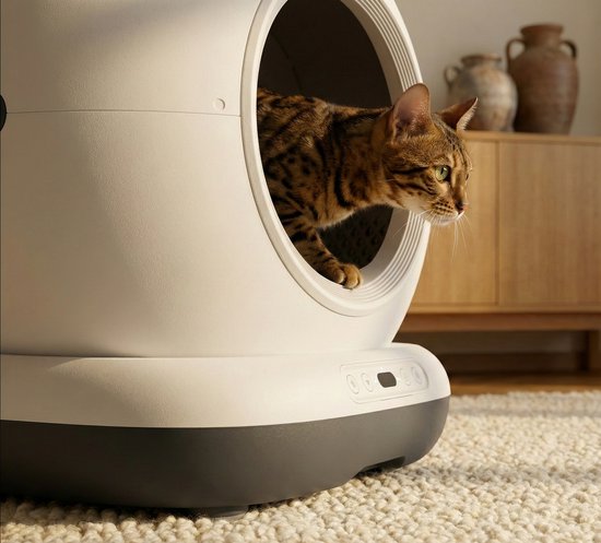 Automatisches Katzenklo – Selbstreinigendes Katzenklo – Inklusive App – Mit Katzenklo-Matte und 3 Rollen Auffangbeuteln – 82 l XXL – Zedar K1200