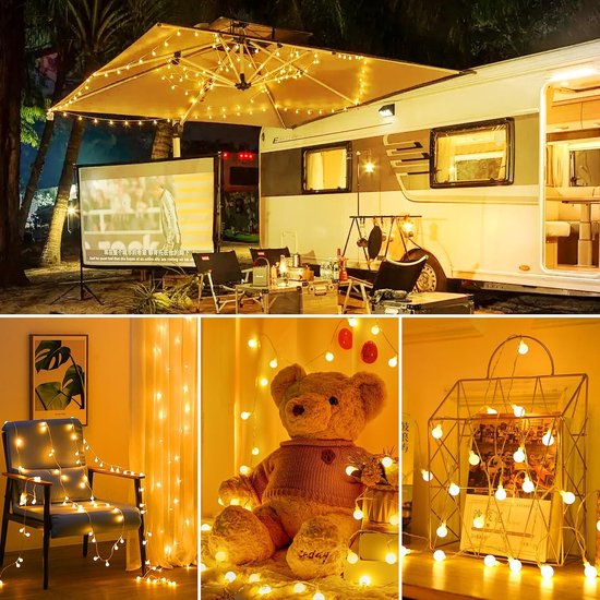 Foryouliving Lichterkette 10 Meter für den Außenbereich – 50 warmweiße LED-Lampen – verkettbare Lichterkette mit 8 Funktionen – Gartenbeleuchtung & Stimmungsbeleuchtung – Partybeleuchtung