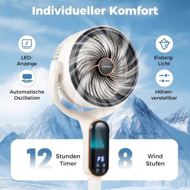 Coast Verstellbarer Stativventilator – 8 Geschwindigkeitsstufen – 54–96 cm – Weiß
