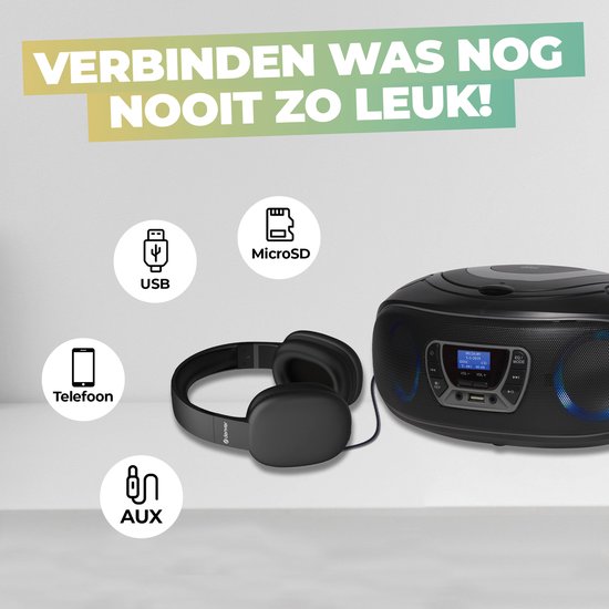 Denver Tragbares DAB-Radio CD-Player Kinder - Bluetooth - Lichteffekte - Boombox - AUX - FM - TDB212GREY