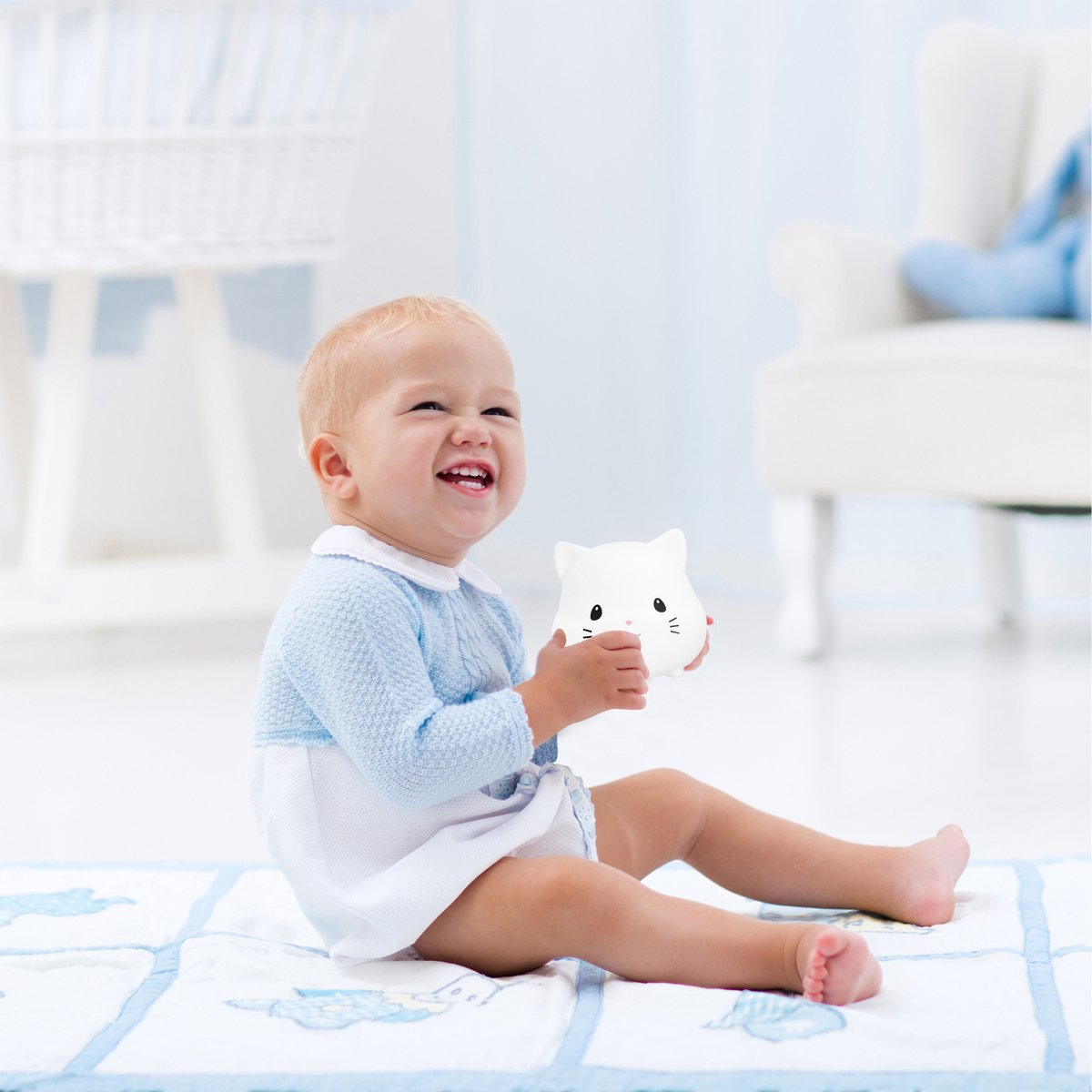 Sleepy Friends Premium Katzen-Nachtlicht Kinderzimmer - USB aufladbar, dimmbar, weich & sicher - 95 x 97 x 100 mm - Grau