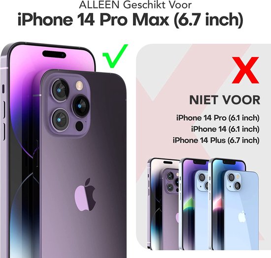 Podec Case Transparent - Bundle mit 2x Displayschutzfolie + 2x Kameraschutzfolie - Handyhülle mit Schutzglas - Case Transparent - Geeignet für iPhone 14 pro max