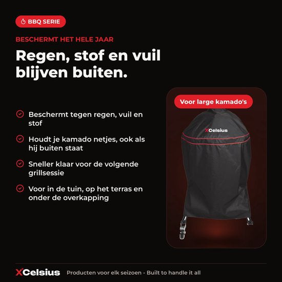 XCelsius® Kamado-Grill-Schutzhülle Large (L) 20–22 Zoll – Wasserabweisende 600D-Schutzhülle für Kamado-Grill – Mit verstellbaren Riemen – Schwarz mit Rot