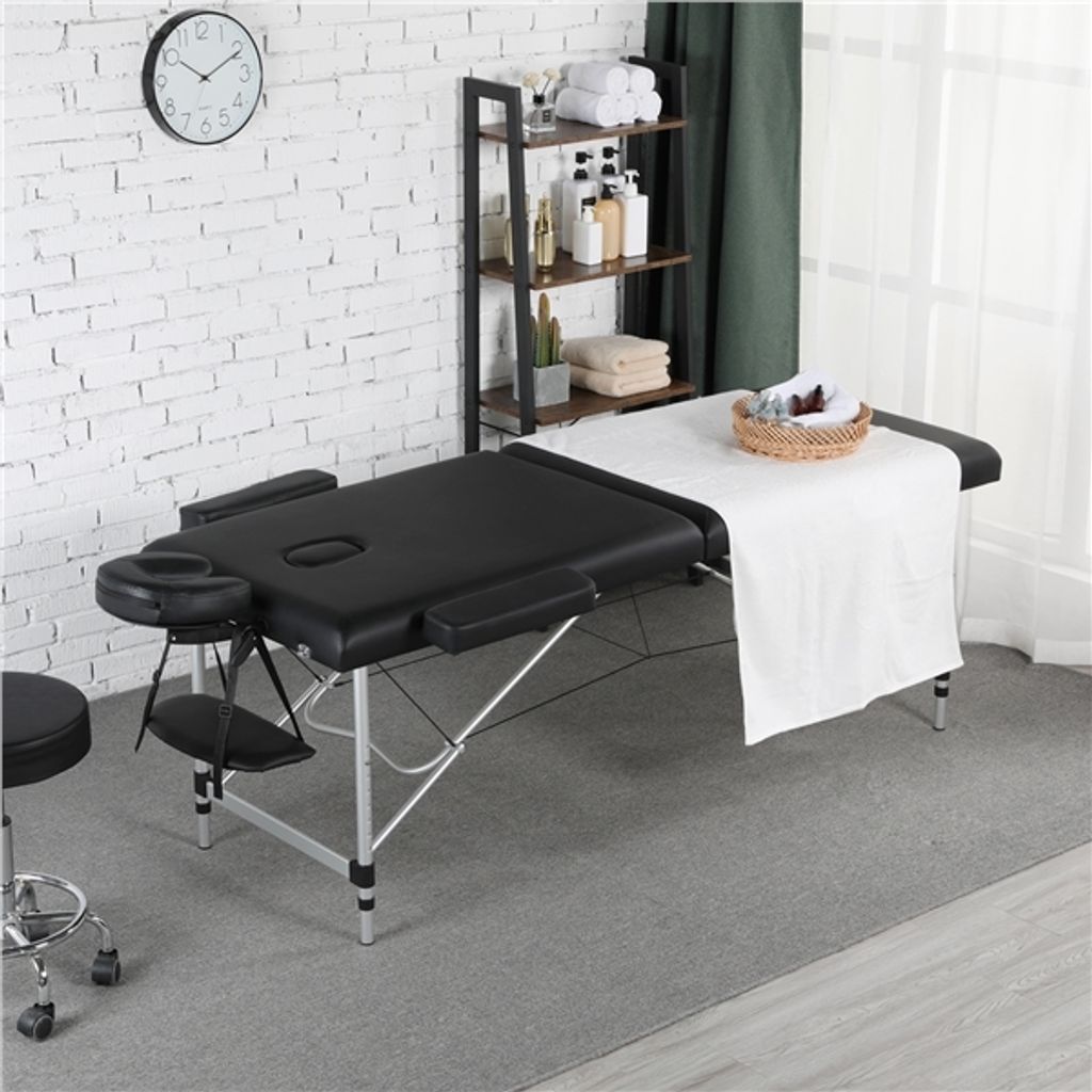 Yaheetech Massageliege mit 2 Zonen – Zusammenklappbar aus Aluminium – Höhenverstellbar – Schwarz – 213 x 92 cm