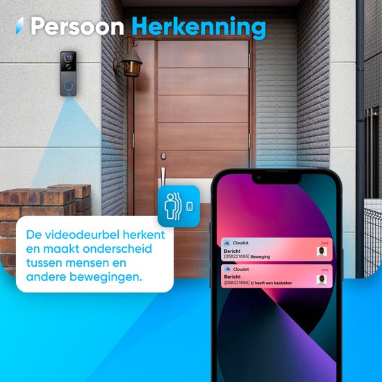 Video-Türklingel mit Kamera - Intelligente drahtlose Türklingel mit WiFi - Wiederaufladbar - Schnurlos mit Batterie - 1080P HD - Sprachfunktion - Kein kostenpflichtiges Abonnement erforderlich