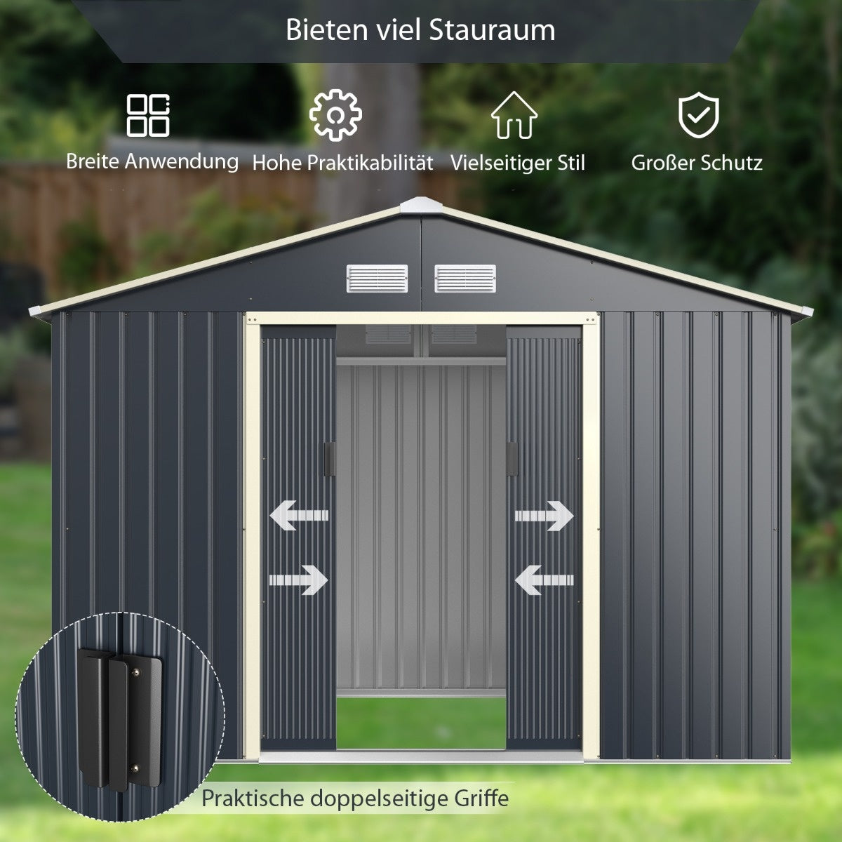 Coast Gartenhaus aus Stahl Mehrzweckschalen 277 x 202 x 191 cm grau
