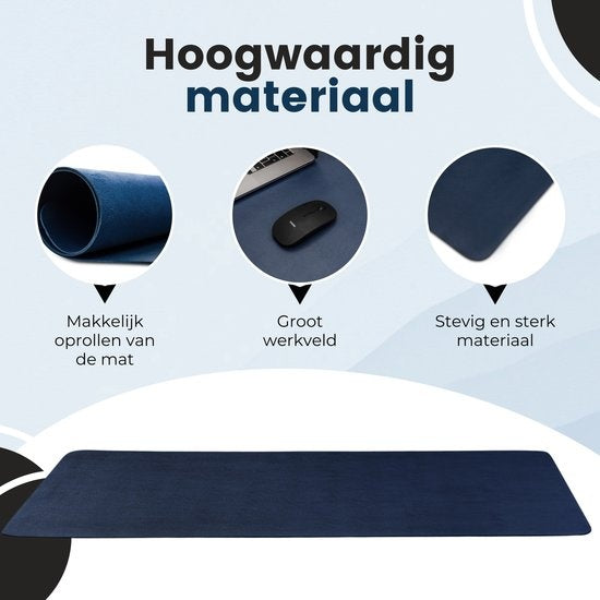 WURK Professionelle Schreibtischunterlage aus Kunstleder - Schreibtisch-Organizer - Schreibtischzubehör - Mauspad XXL- Inklusive Kabelclip - 80x40 - Blau