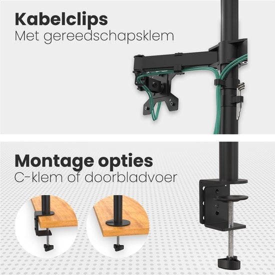 Auronic Monitorarm - 2 Bildschirme - 13 bis 27 Zoll - Verstellbar - Stahl - Schwarz