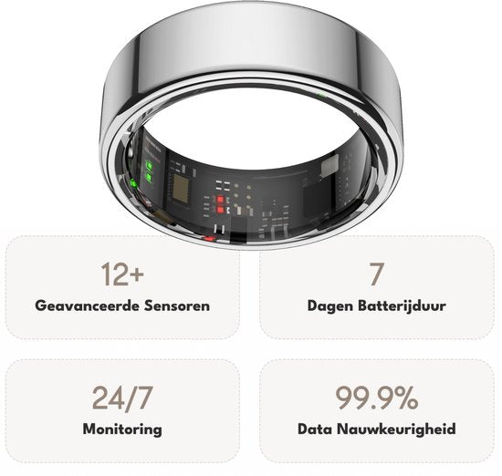 Focus® S1 Smart Ring - Grau - Größe 11 - Herzfrequenz - Menstruationszyklus - Schlafüberwachung - Sportliche Leistung - Schrittzähler - IP68 Wasserdicht - O2 Messung - Frauen - Männer - Ladebox - Schutzring