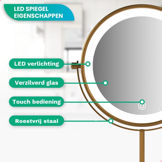 Mirlux Make-up-Spiegel mit LED-Beleuchtung - 10x Vergrößerung Licht - Rasierspiegel klein auf Fuß - 3 Lichtstufen - wiederaufladbar - Vergrößerungsspiegel Gold