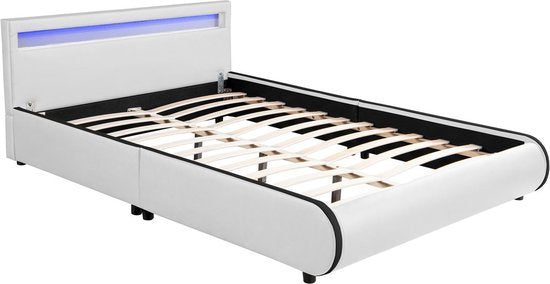 Polsterbett Sevilla - 140 x 200 cm - Weiß - LED-Beleuchtung