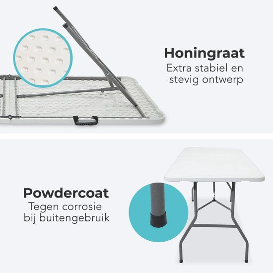 LifeGoods Zusammenklappbarer Tisch - 70x180cm - Verstellbarer und stabiler Klapptisch - Wetterfest - Outdoor-Klapptisch - Weiß