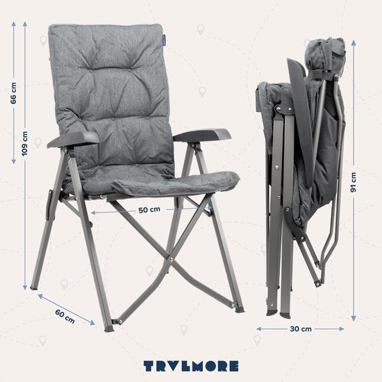 TRVLMORE - Campingstuhl - Inklusive Tragetasche - 150 kg Tragfähigkeit - Grau