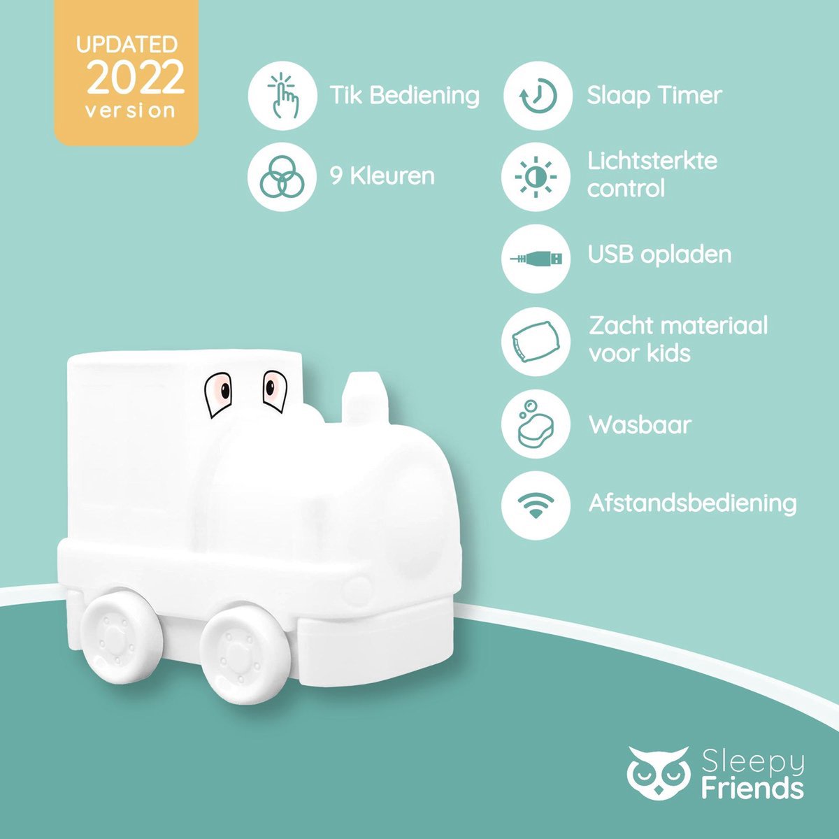 Sleepy Friends Train Nachtlicht Kinderzimmer - Dimmbares LED-Nachtlicht 8 Farben - 95.2 x 97.4 x 100 mm - Grau - Inklusive Fernbedienung