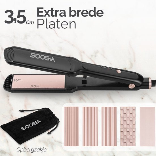 Soosia 5-in-1 Switch Styler - Glätteisen, Waffeleisen, Welleneisen & Lockenstab - 3,5cm Keramikplatten - Roségold