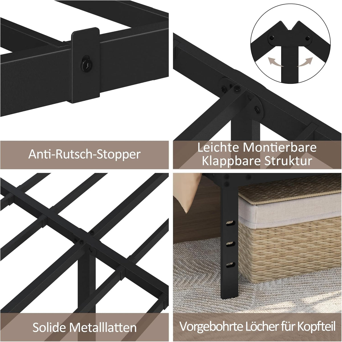 Yaheetech-Bettgestell aus Metall – inklusive Lattenrost – 160 x 200 cm – Schwarz