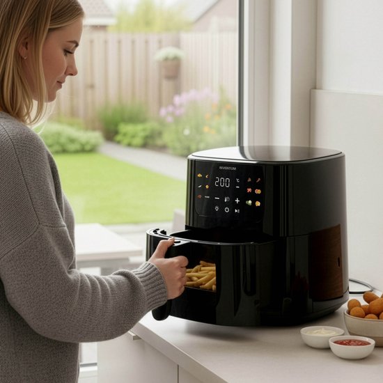 Inventum GF502HLDB Heißluftfritteuse – 5 l – Sichtfenster – 11 Programme – 70–200 °C – Für bis zu 5 Personen – Schwarz – WK